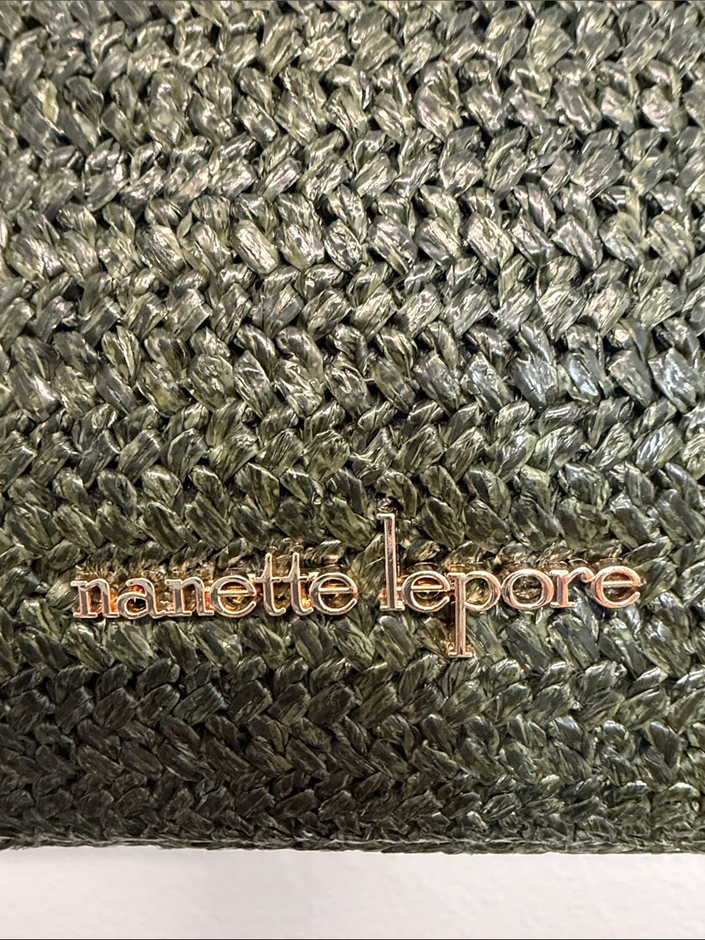 Nanette Lepore | Olive Green Straw Shoulder Bag w/ Flower Accent - Picture 8 of 12